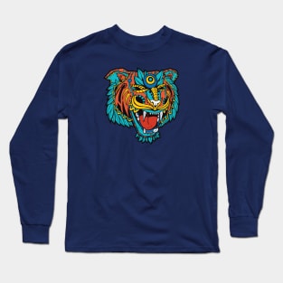 Huichol Aztec Tiger Head Long Sleeve T-Shirt